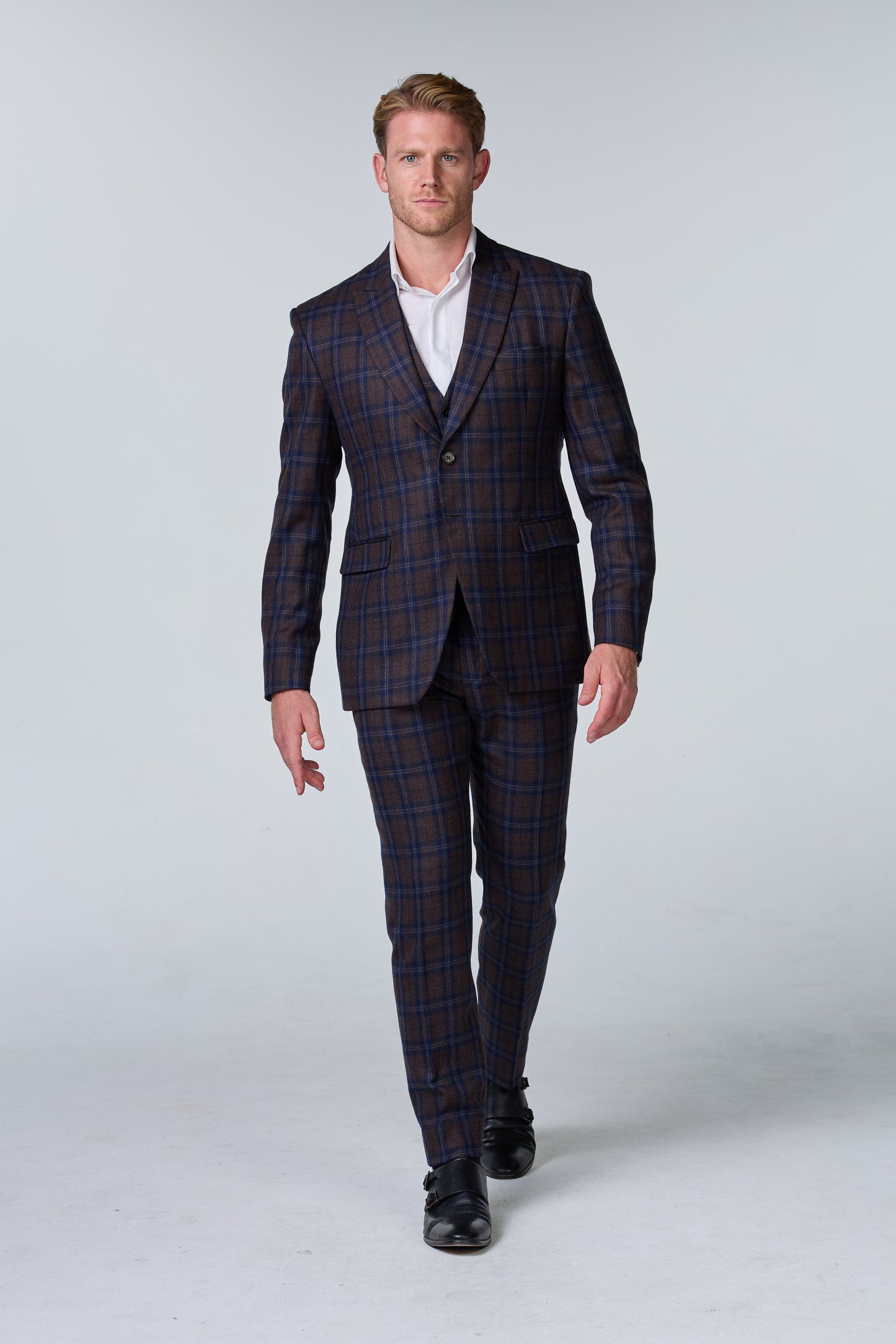 Blauer Tweed Anzug im British Chic, kariert, Peaky Blinders Stil - budget