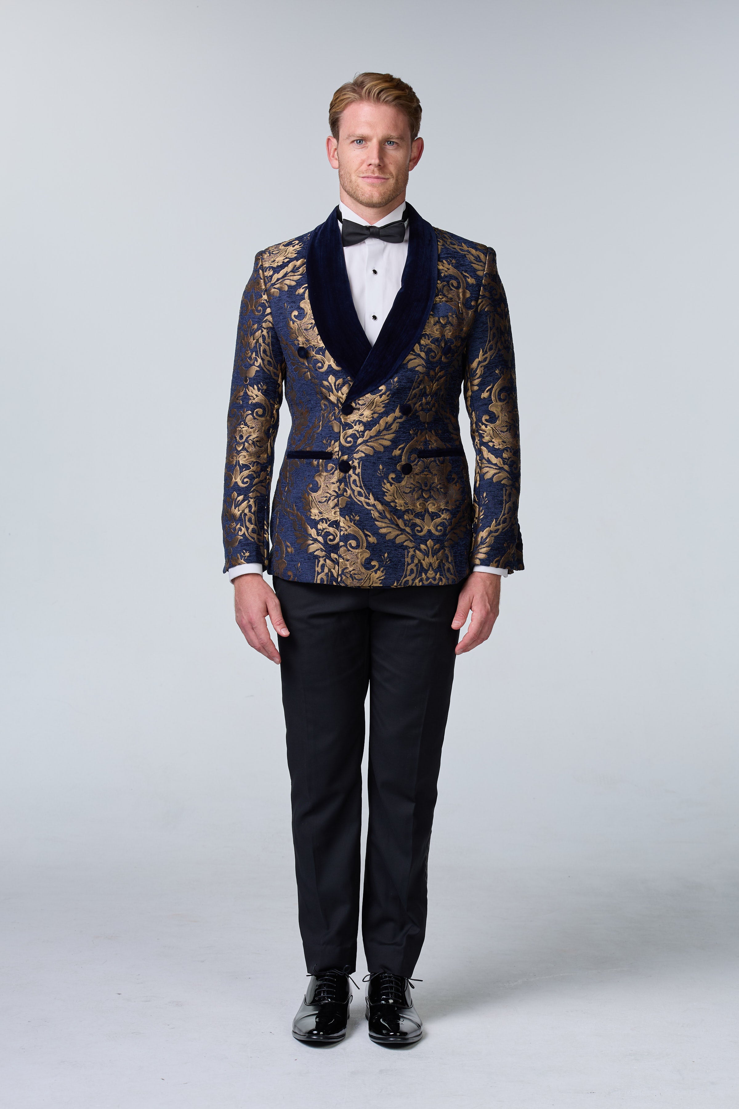 Brokat Smoking-Sakko Blau-Gold - premium