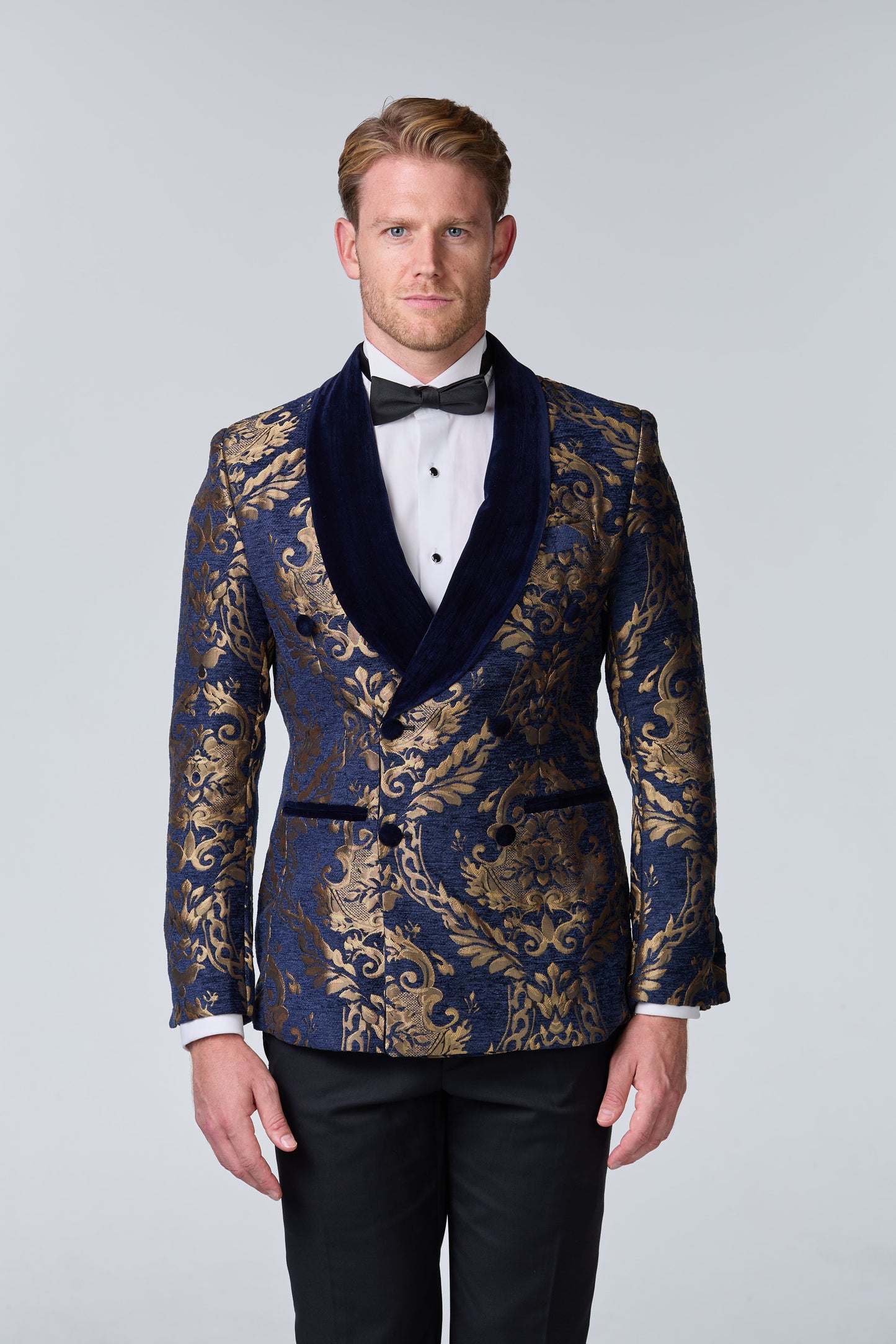 Brokat Smoking-Sakko Blau-Gold - premium