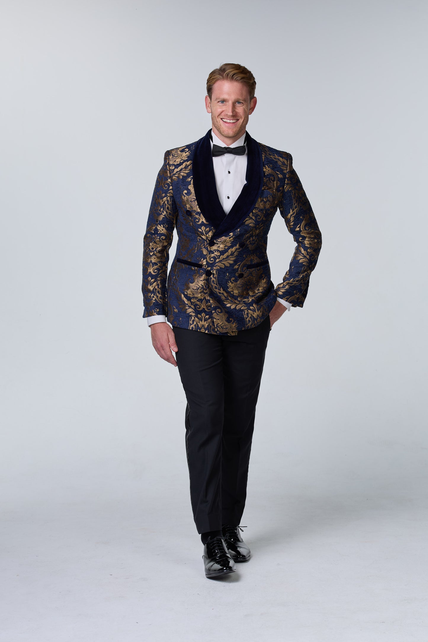 Brokat Smoking-Sakko Blau-Gold - premium