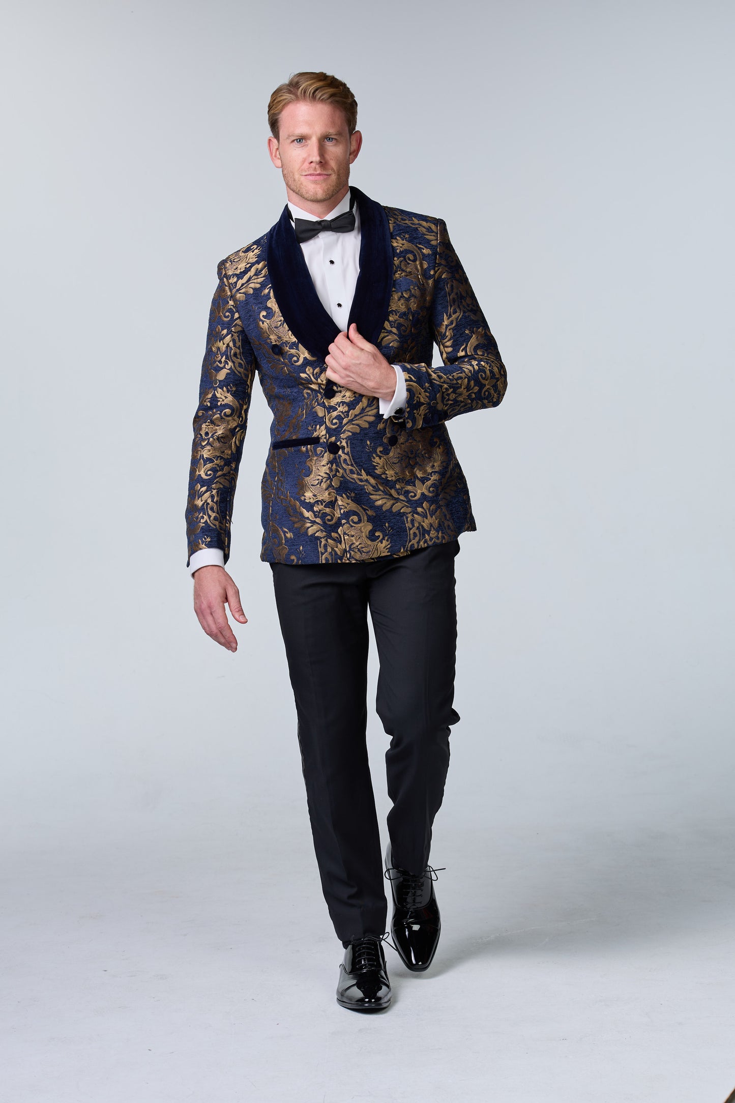 Brokat Smoking-Sakko Blau-Gold - premium