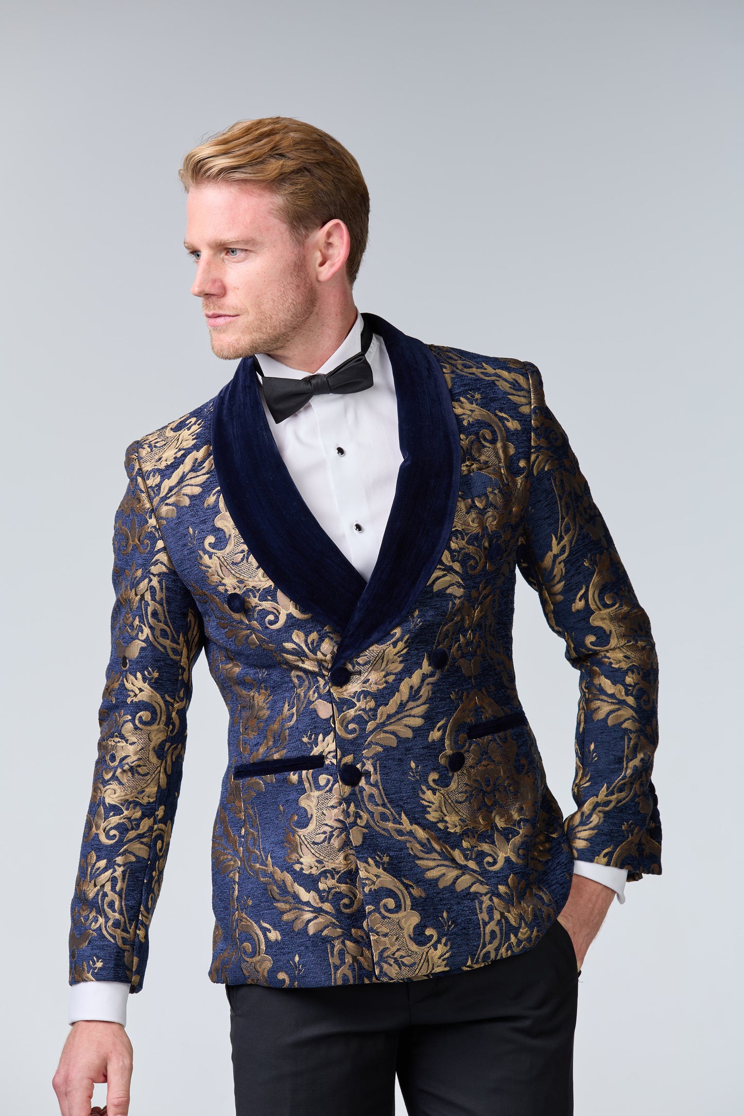 Brokat Smoking-Sakko Blau-Gold - premium