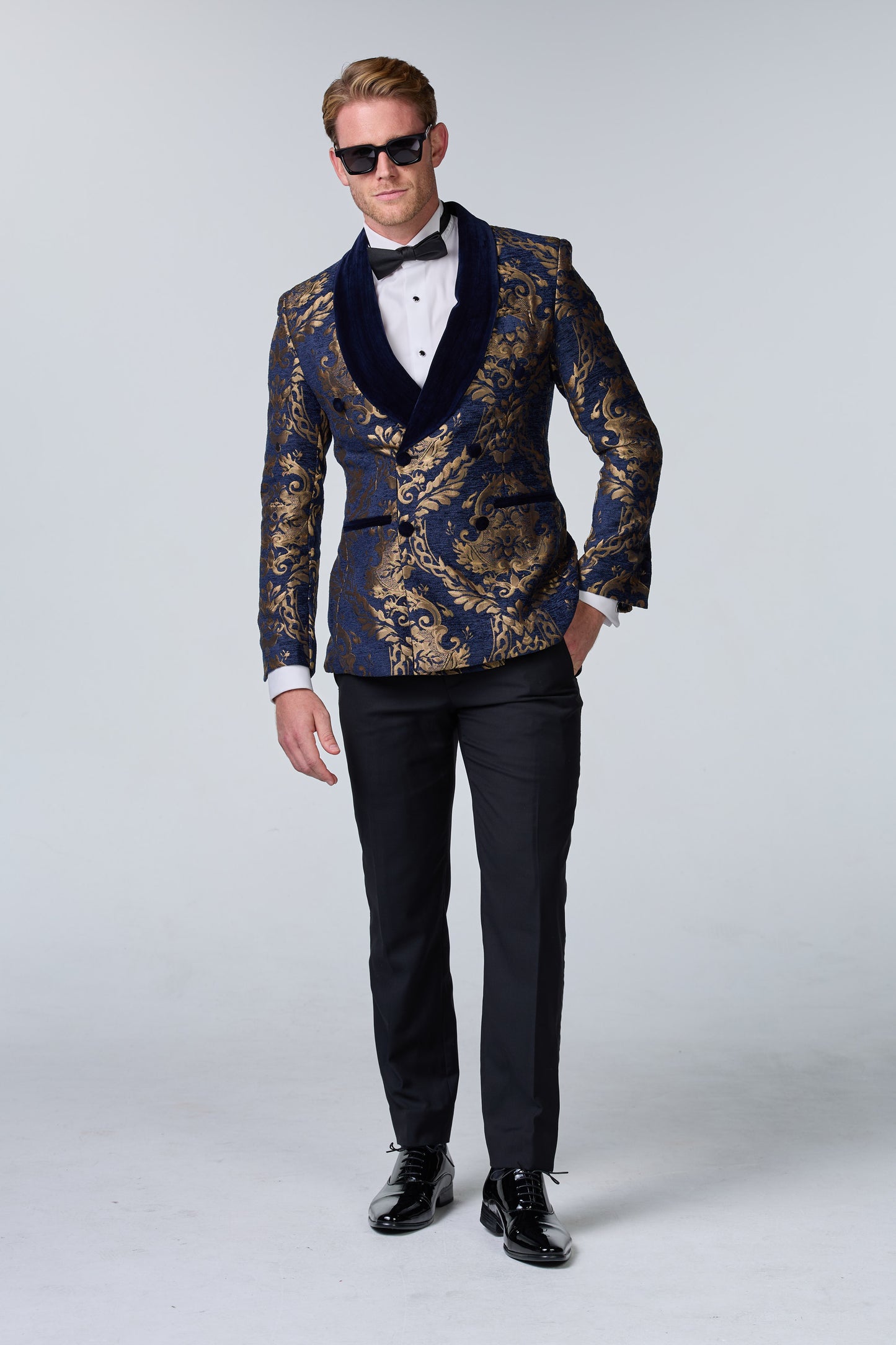 Brokat Smoking-Sakko Blau-Gold - premium