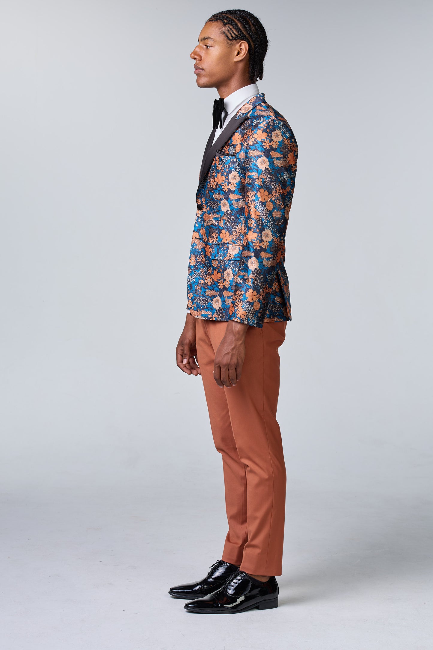 Blaues Seiden-Sakko mit floralem Muster - premium