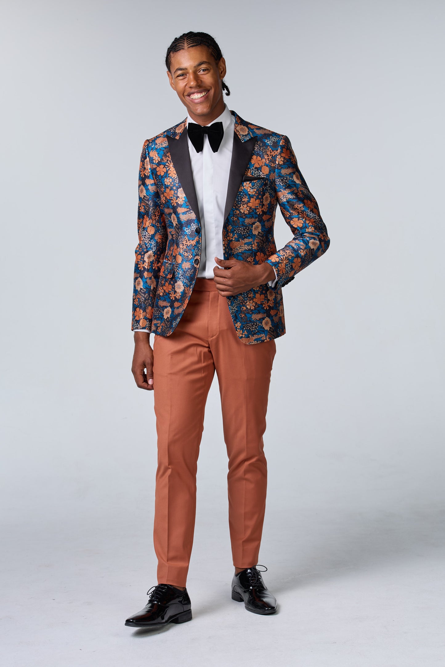 Blaues Seiden-Sakko mit floralem Muster - premium