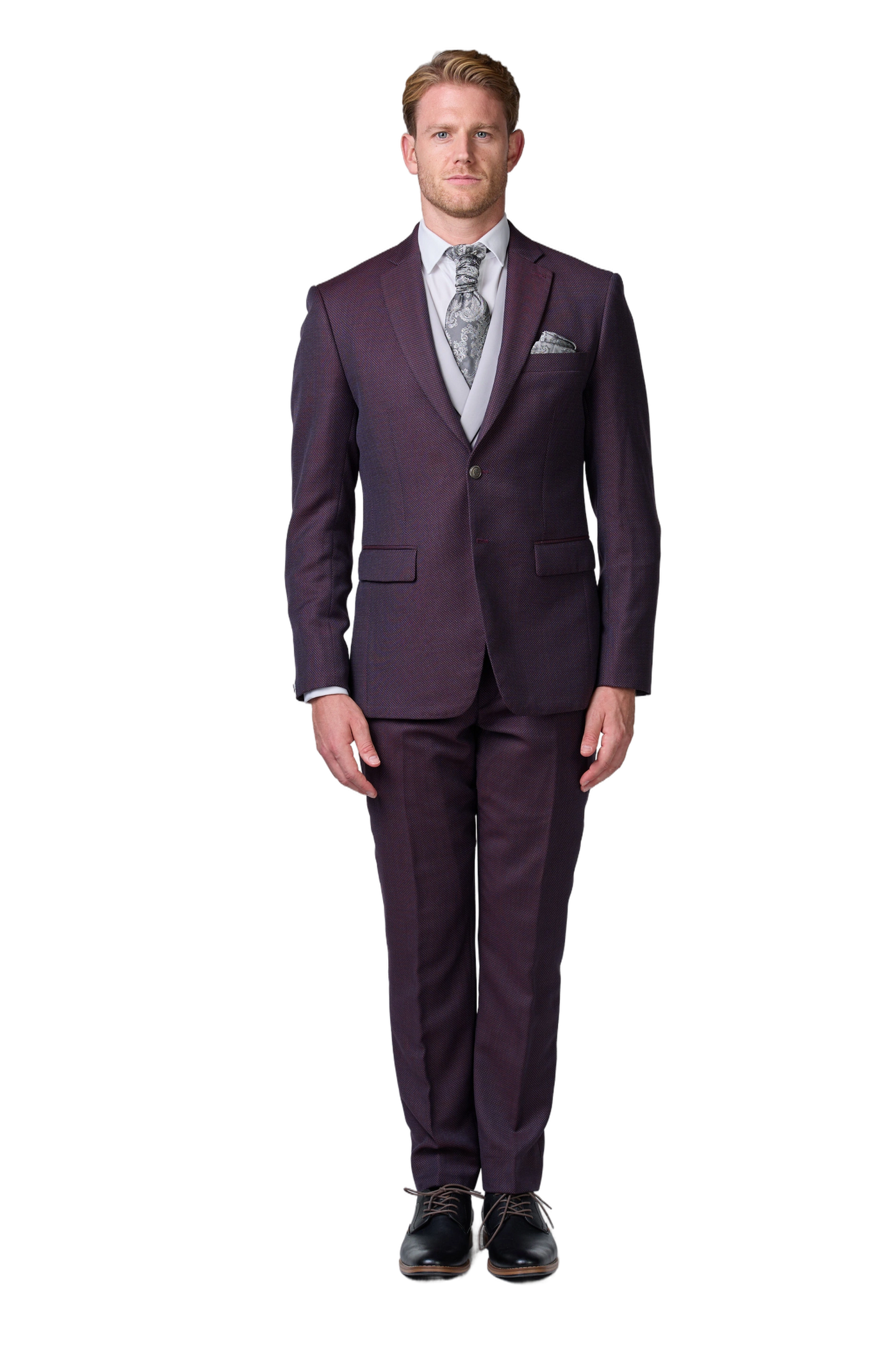 Rot-brauner Hochzeitsanzug mit Punktmuster - budget