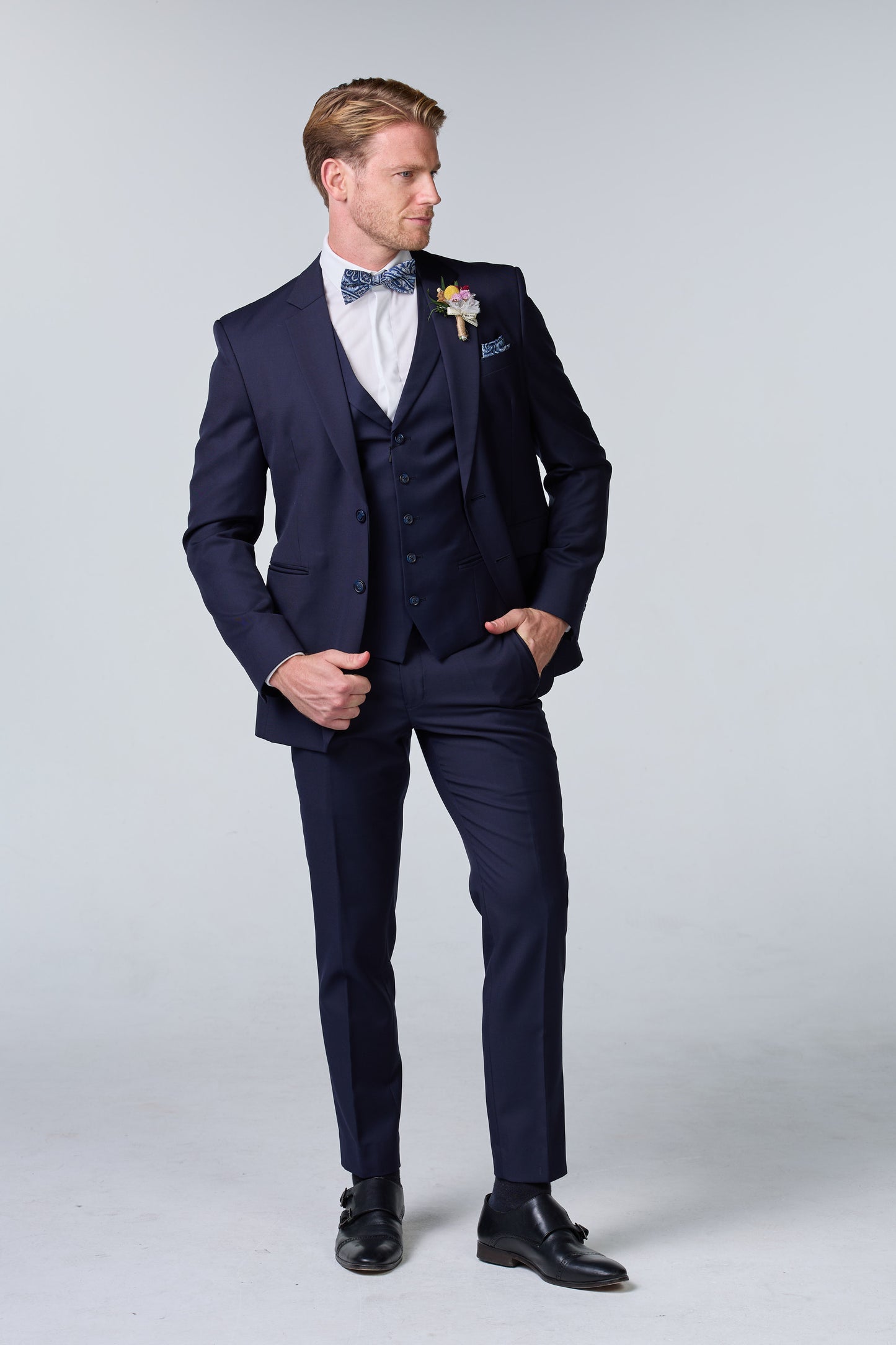 Dreiteiliger Bräutigam-Anzug Blau - premium