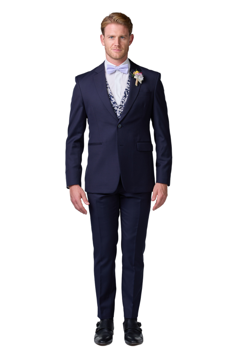 Blauer Hochzeitsanzug inkl. Weste mit Blumenmuster - essentials