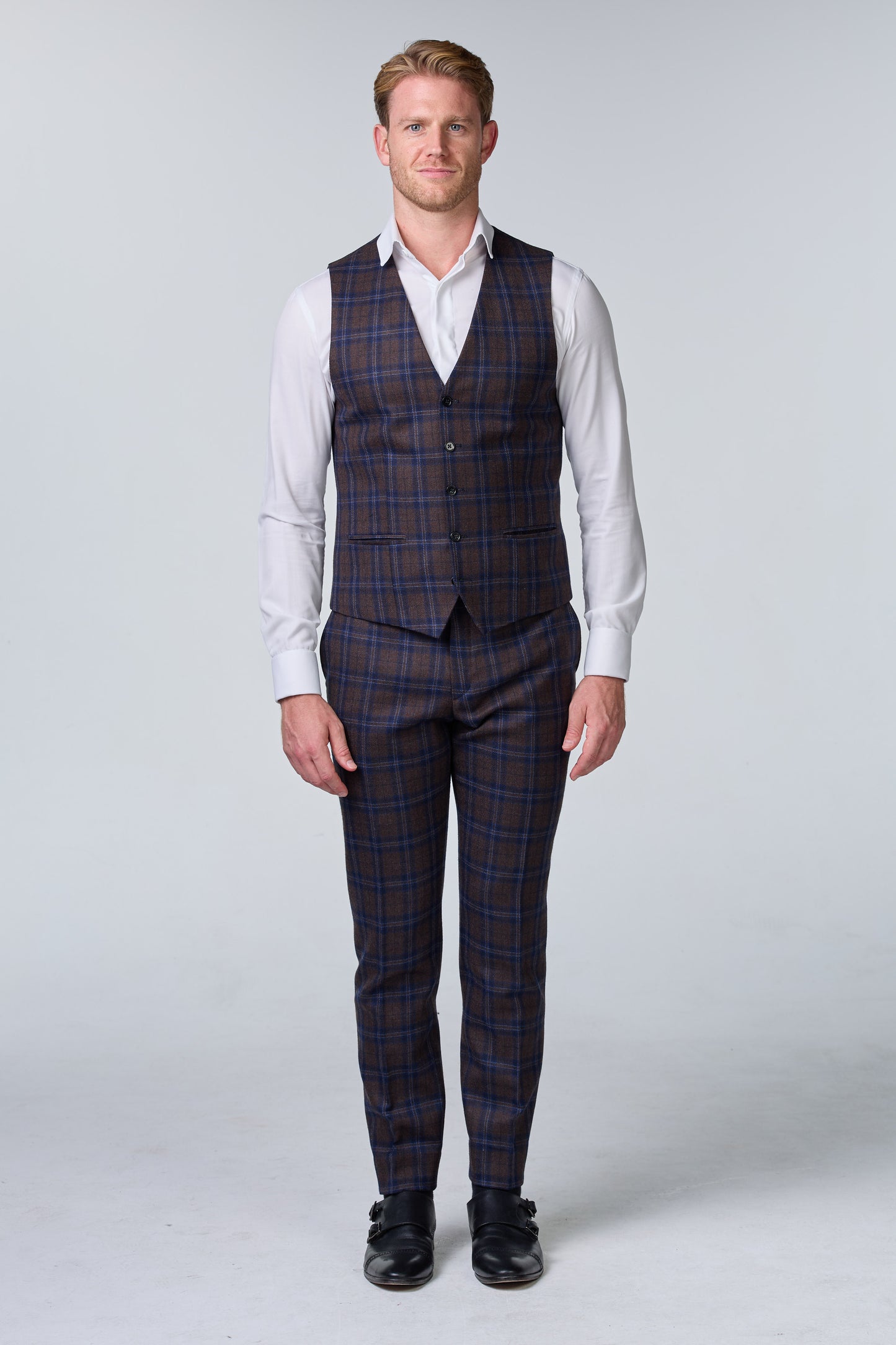 Blauer Tweed Anzug im British Chic, kariert, Peaky Blinders Stil - premium