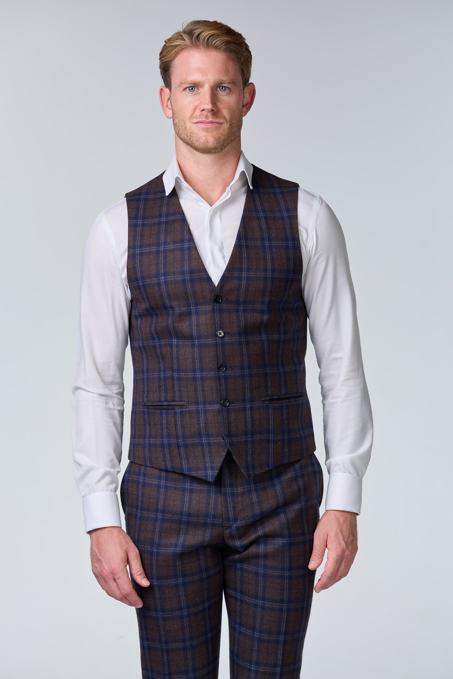 Blauer Tweed Anzug im British Chic, kariert, Peaky Blinders Stil - essentials