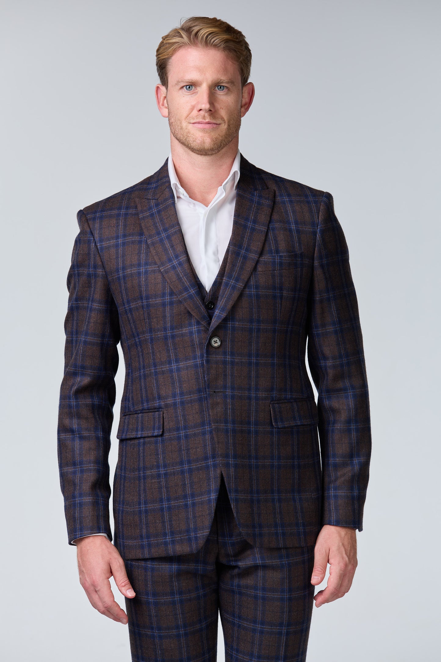 Blauer Tweed Anzug im British Chic, kariert, Peaky Blinders Stil - budget