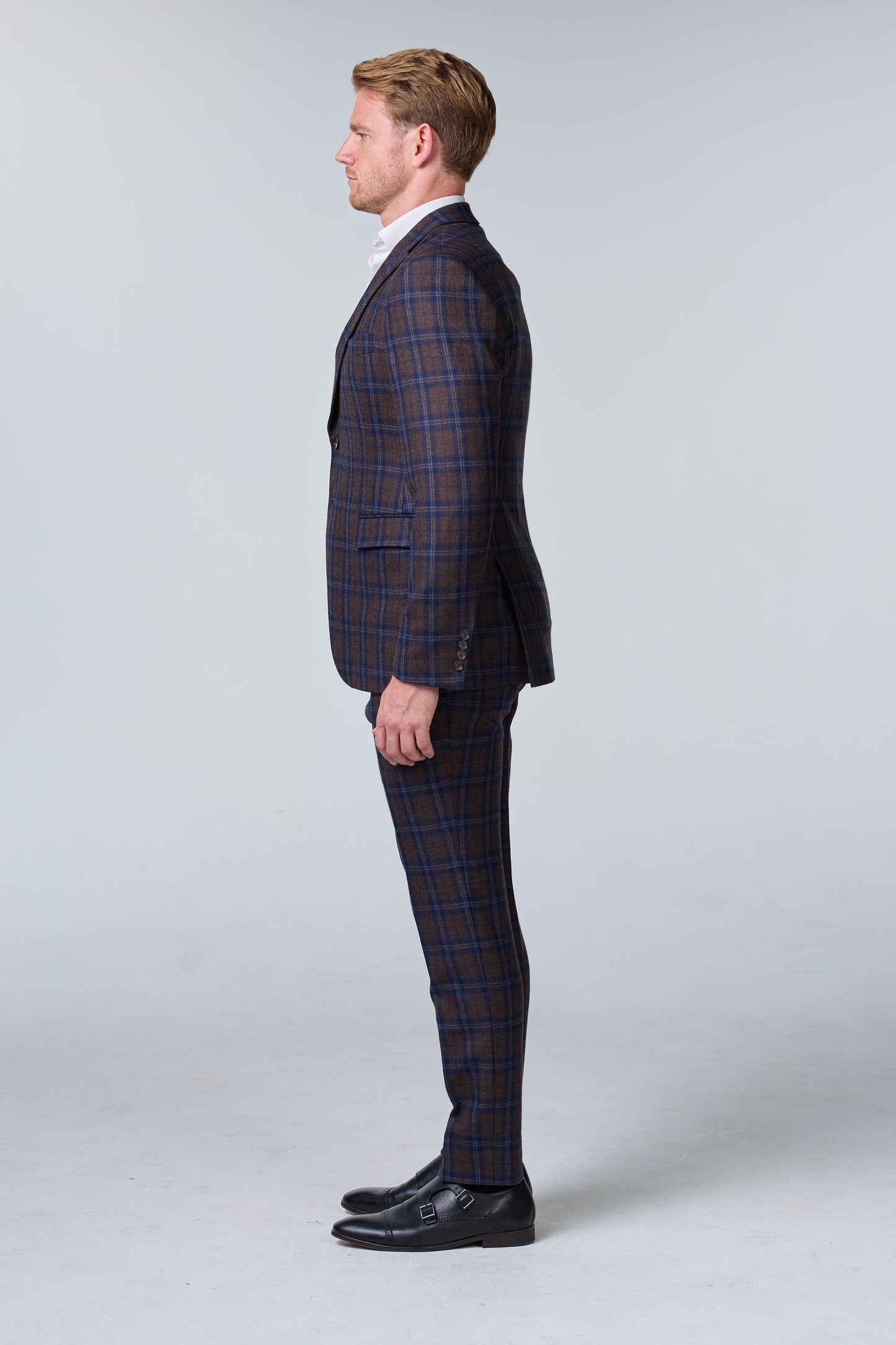 Blauer Tweed Anzug im British Chic, kariert, Peaky Blinders Stil - premium